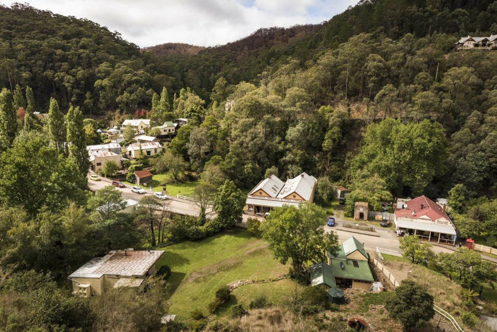 Walhalla Township nestled among the temperate rainforest of Mt. Erica and Walhalla